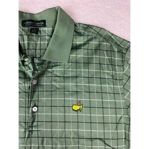 Amen Corner Masters Golf Polo Shirt Green Plaid Men's Large 100% Pima Cotton